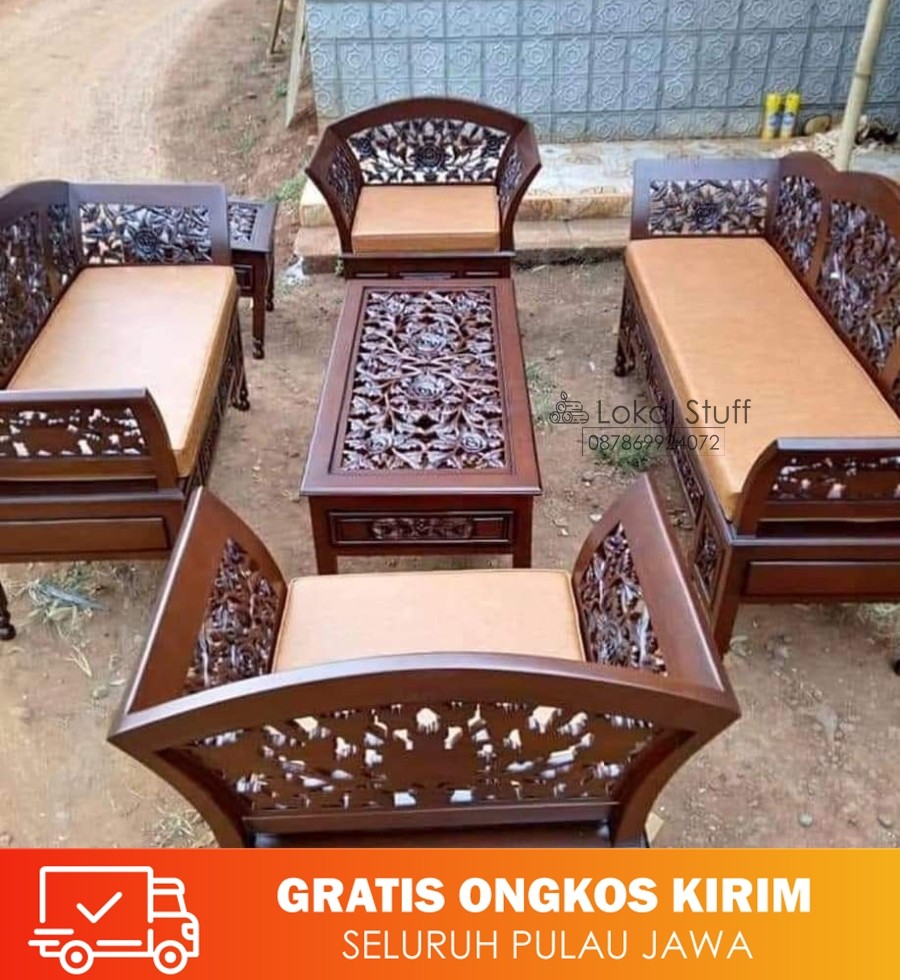 Kursi meja tamu ful ukiran kayu jati jepara foramsi 3211 seater